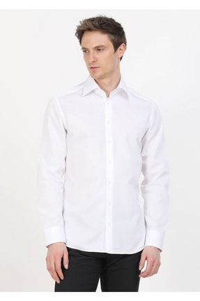 Beyaz Slim Fit Dokuma Klasik Pamuk Gömlek 154324