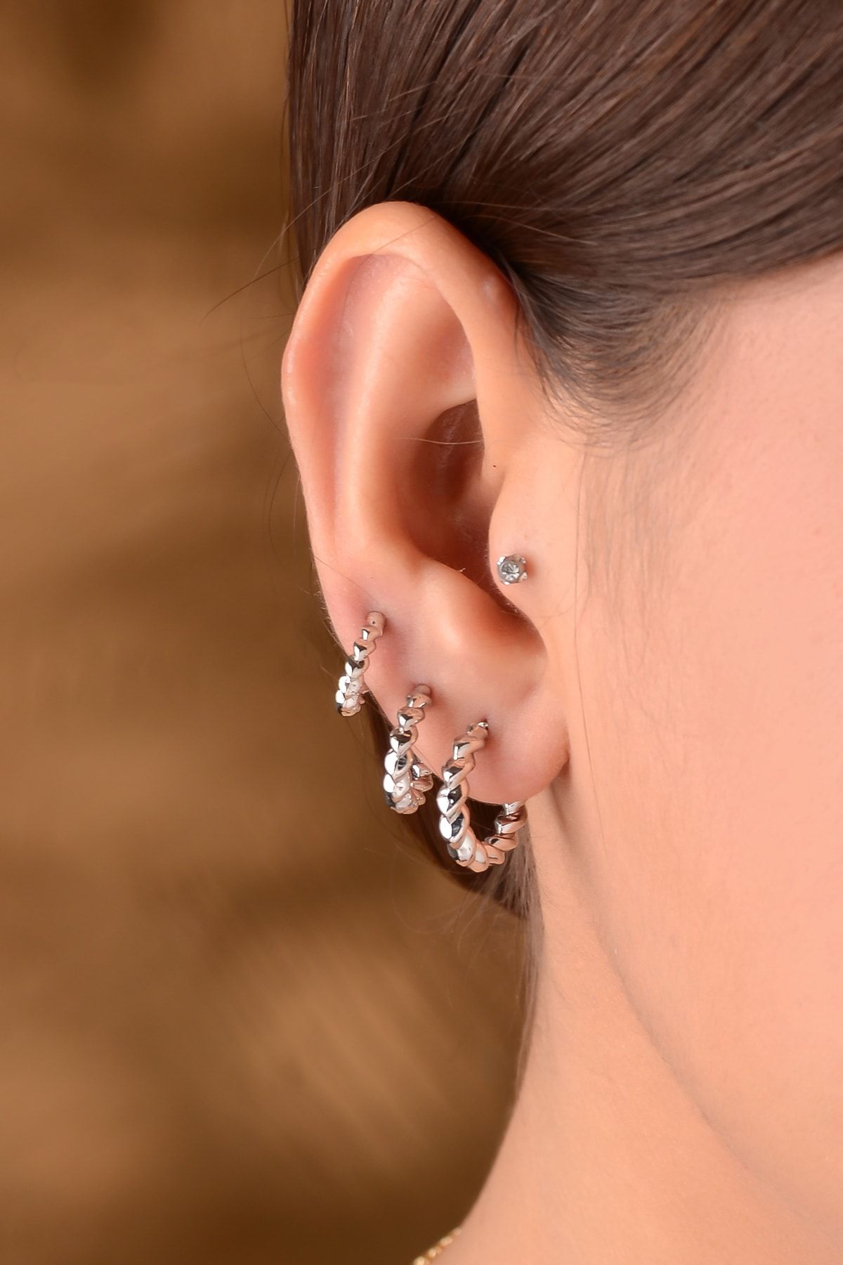 Silver stud online hoop earrings