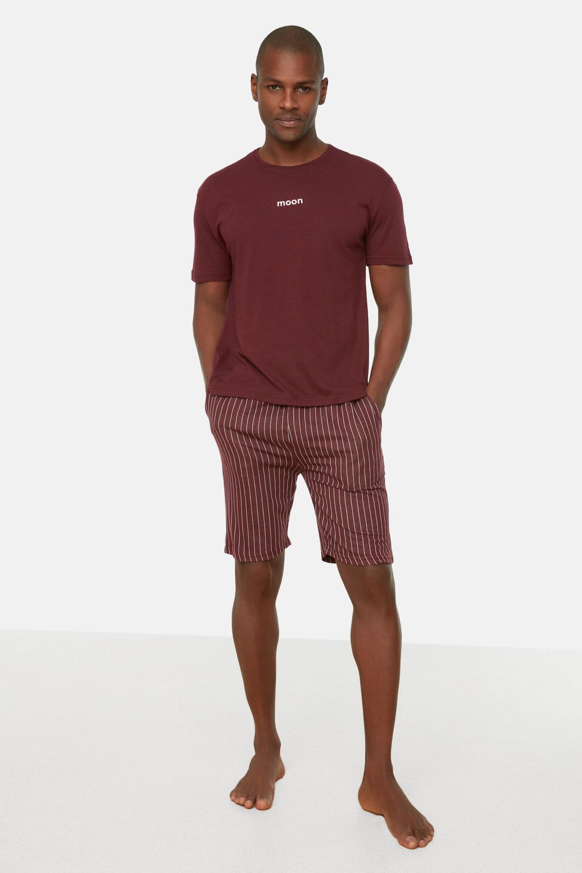 Kolekcia Trendyol-Súprava letného pyžama Claret Red Regular Fit so šortkami THMSS21PT1005 9