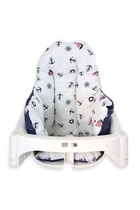 %100 Pamuk Bebek Çocuk Mama Sandalyesi Minderi Denizci Lacivert Yıldızlı 70