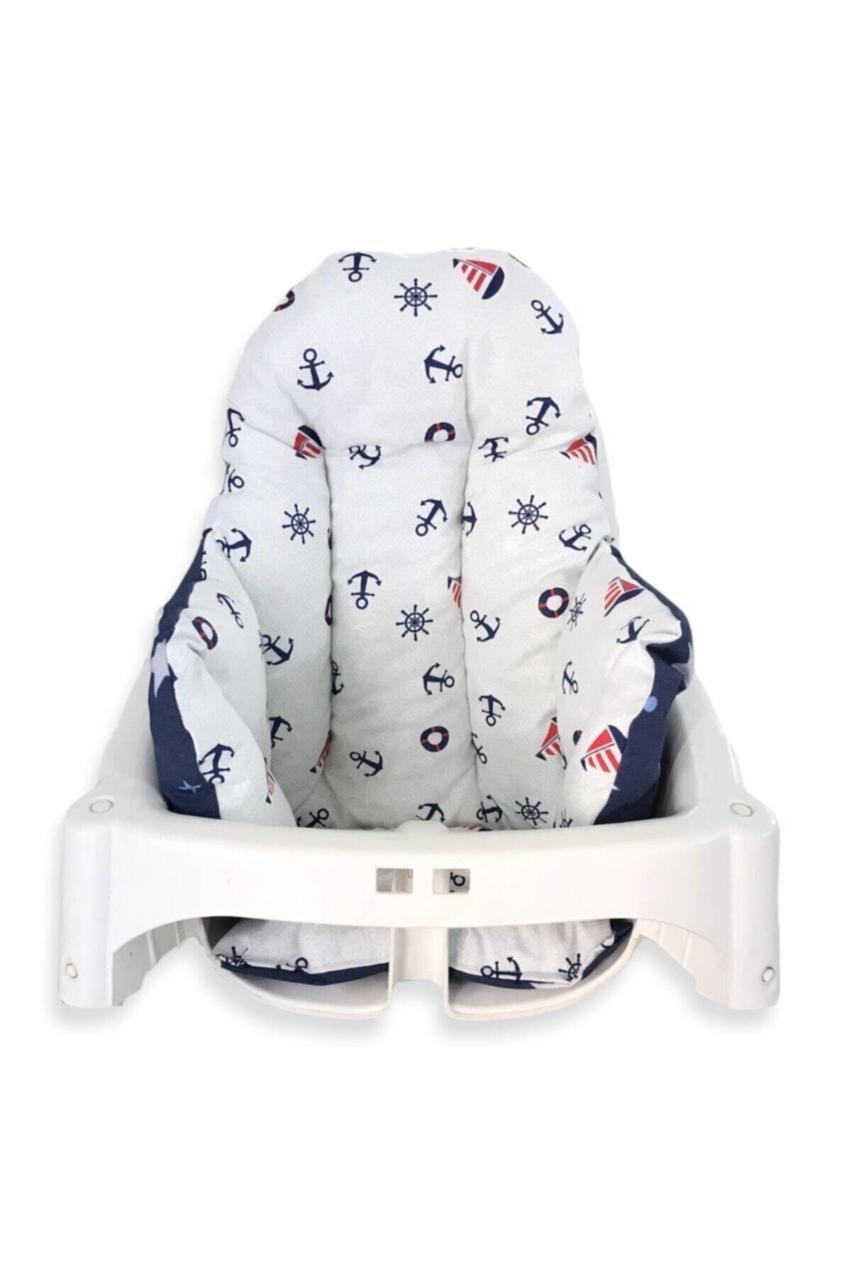 Bebek Özel %100 Pamuk Bebek Çocuk Mama Sandalyesi Minderi Denizci Lacivert Yıldızlı