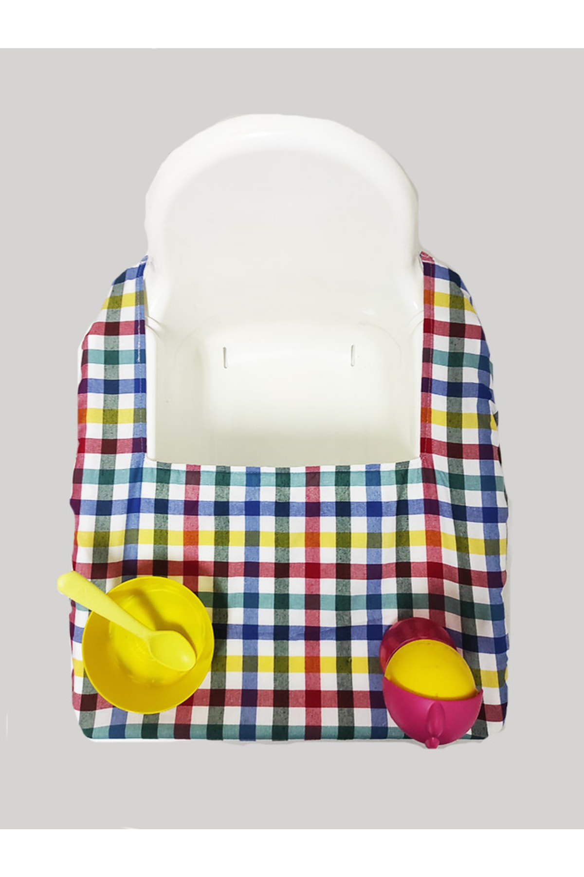 Çizgikare Rengarenk Kareli Mama Sandalyesi Örtüsü - Mama Sandalyesi Kılıfı fotoğrafı 2 (önizleme)