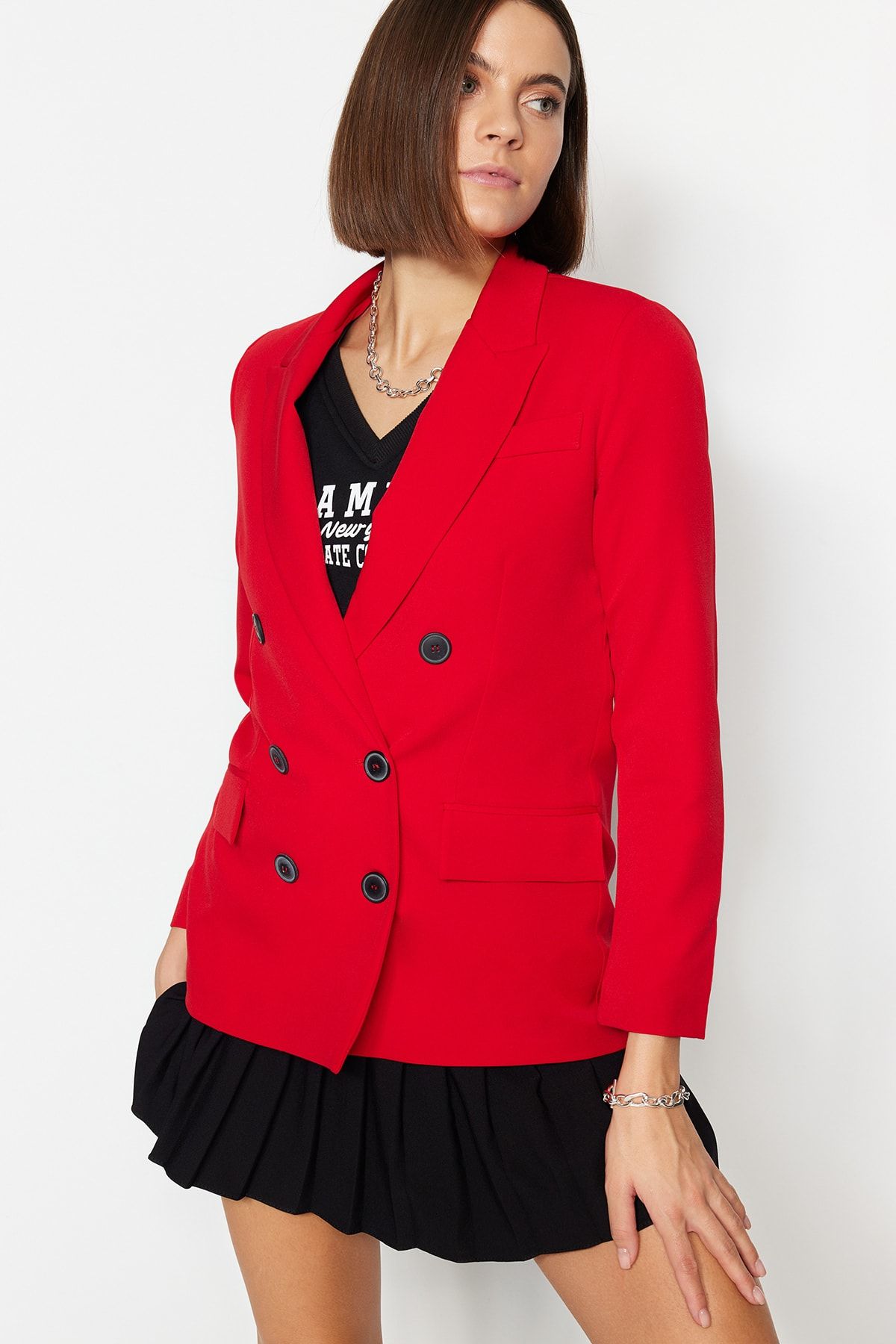 Trendyol Collection-Red Woven Lined Double Breasted Closure Blazer Jacket TWOAW23BC00019 4