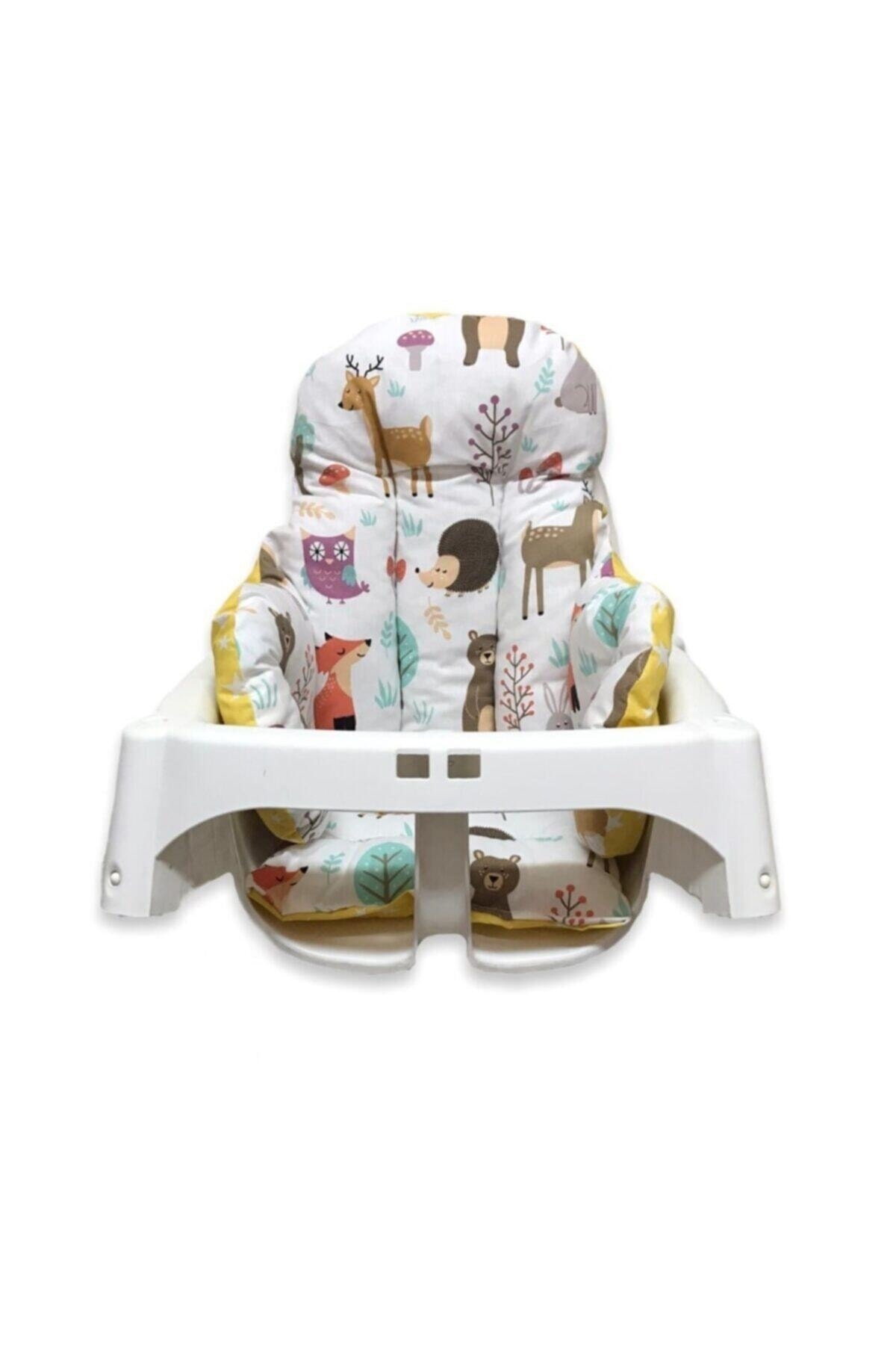 Bebek Özel Bebek Çocuk Mama Sandalyesi Minderi Doğa Ve Sarı Yıldızlı Desenli