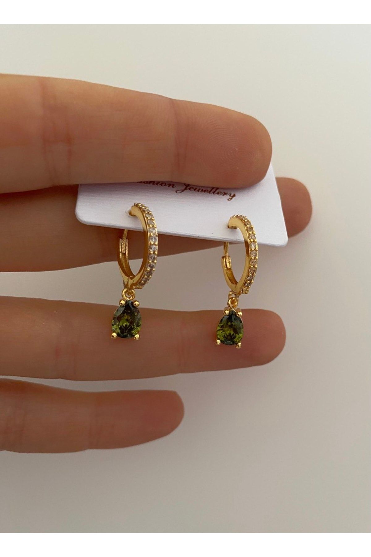Arescollection Rhodium Plated Zircon Stone Drop Detail Dangle Hoop