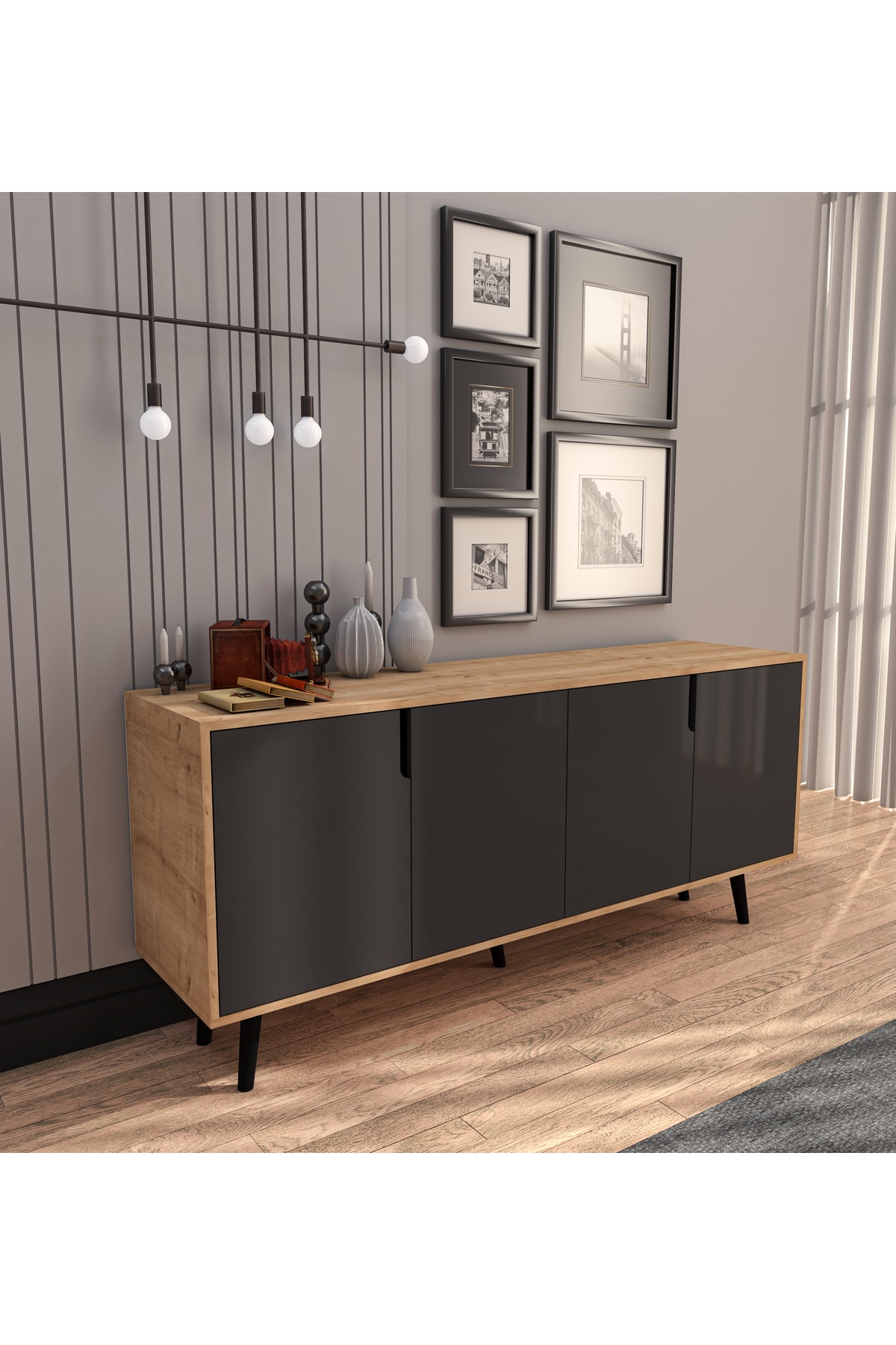 VM VERTEX MOBİLYA Latina Modern Konsol 180 Cm Safir Meşe - Antrasit ...
