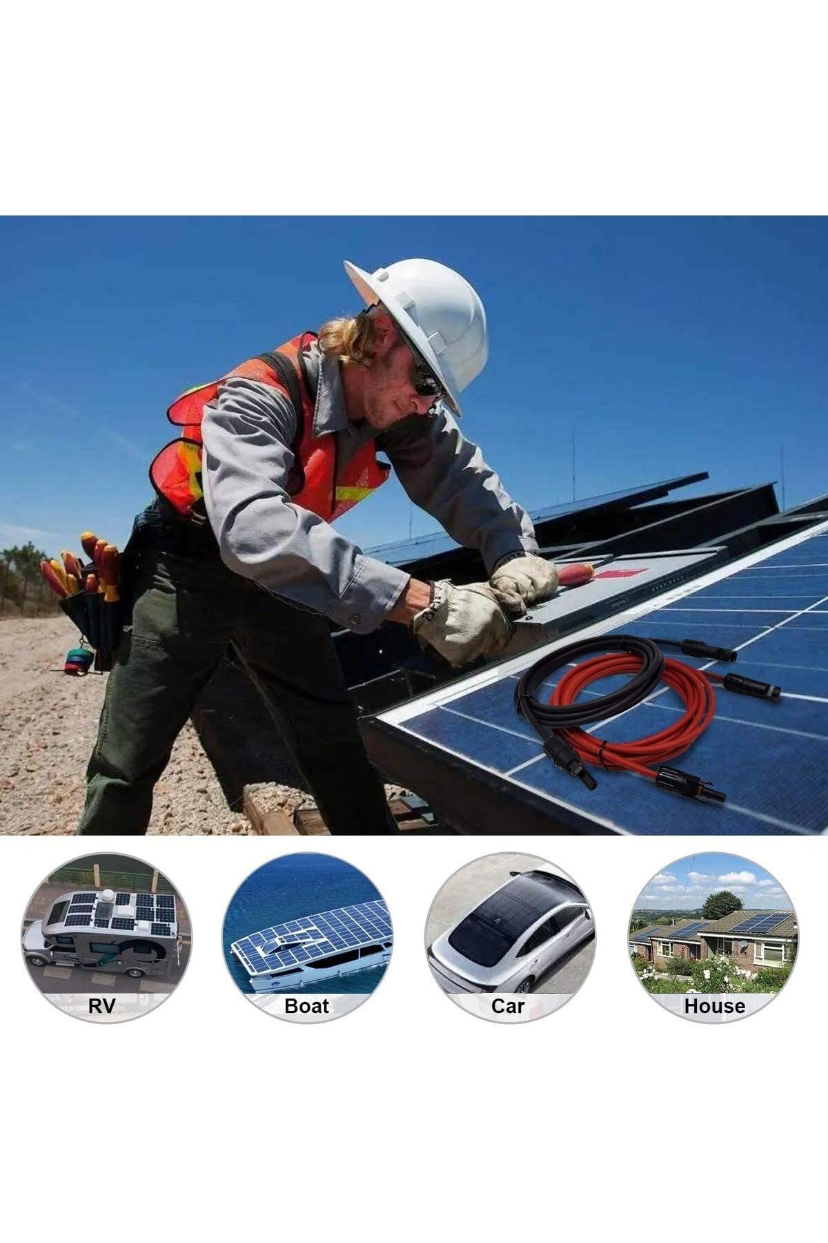 YCK SOLAR-Solar Cable 6 Mm2 Red-black 5+5 Total 10 Meters - 2 Sets with Mc4 Connectors - Same Day Shipping 6