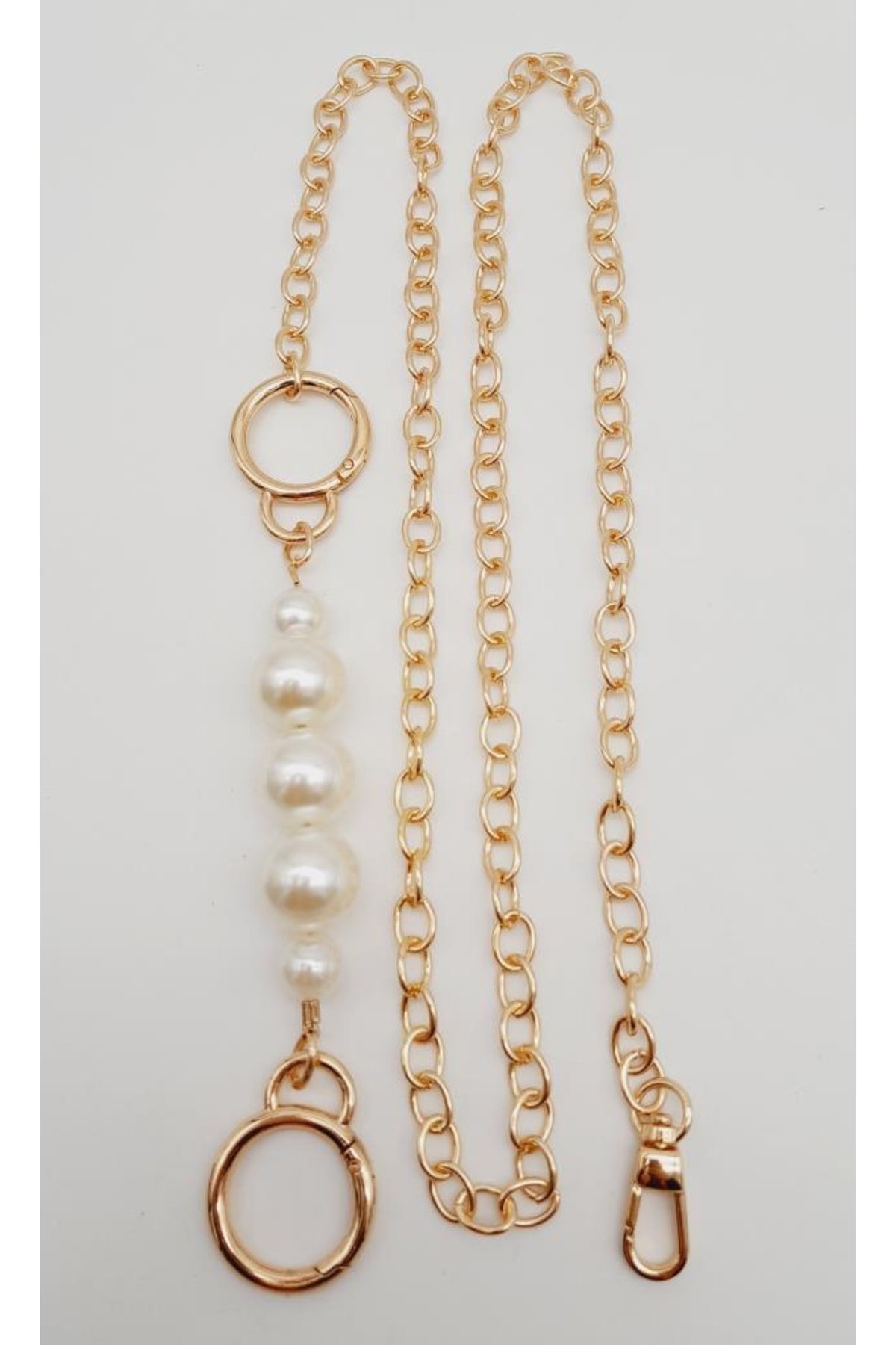 angel çanta aksesuar Incili Kulaklı Yaylı Halkalı 120 Cm Çanta Zinciri Light Gold