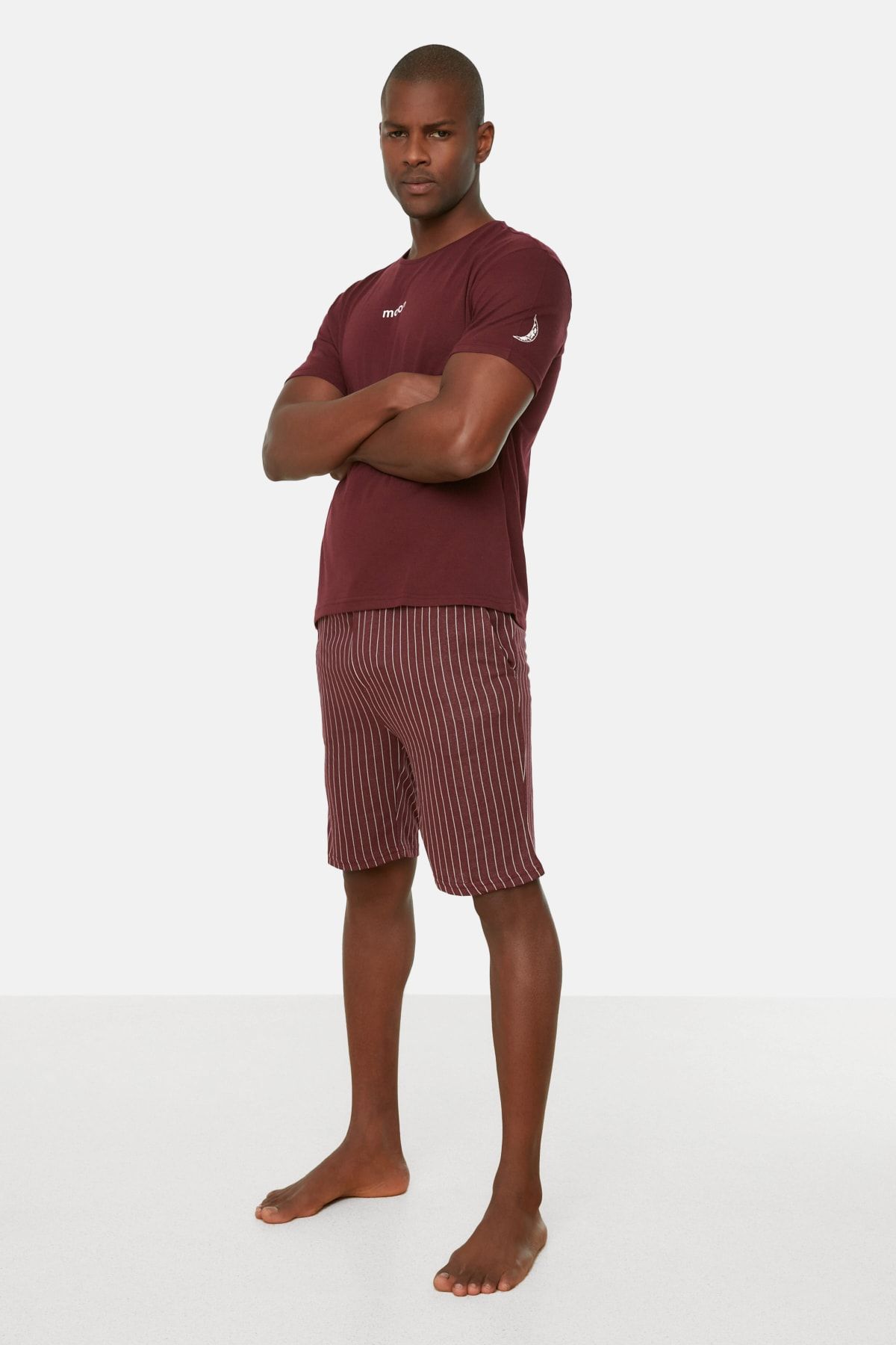 Kolekcia Trendyol-Súprava letného pyžama Claret Red Regular Fit so šortkami THMSS21PT1005 8