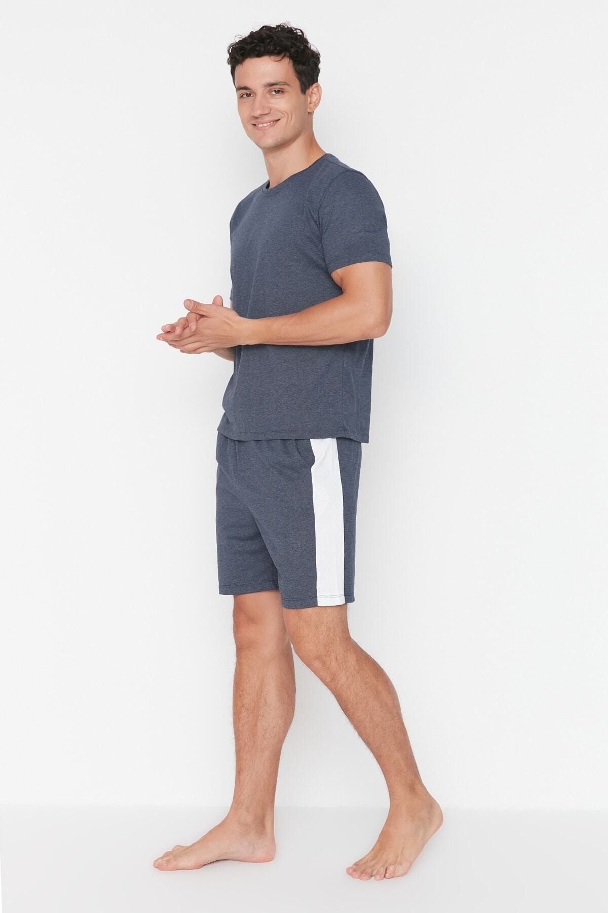 TRENDYOL MAN Indigo Erkek Regular Fit Panelli Pijama Takımı TMNSS22PT0043