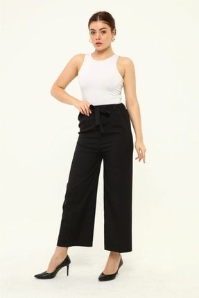 Kadın Regular Fit Kuşaklı Siyah Renk Pantolon pnt02