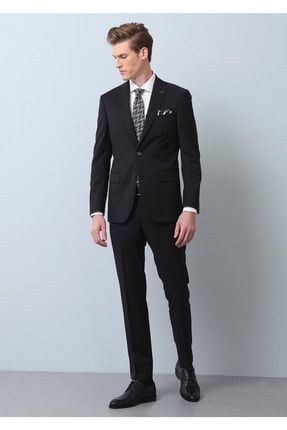 Siyah Düz Regular Fit %100 Yün Takım Elbise 153002