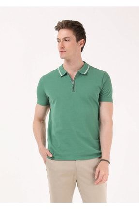 Yeşil Jakarlı Polo Yaka %100 Pamuk T-shirt 154971