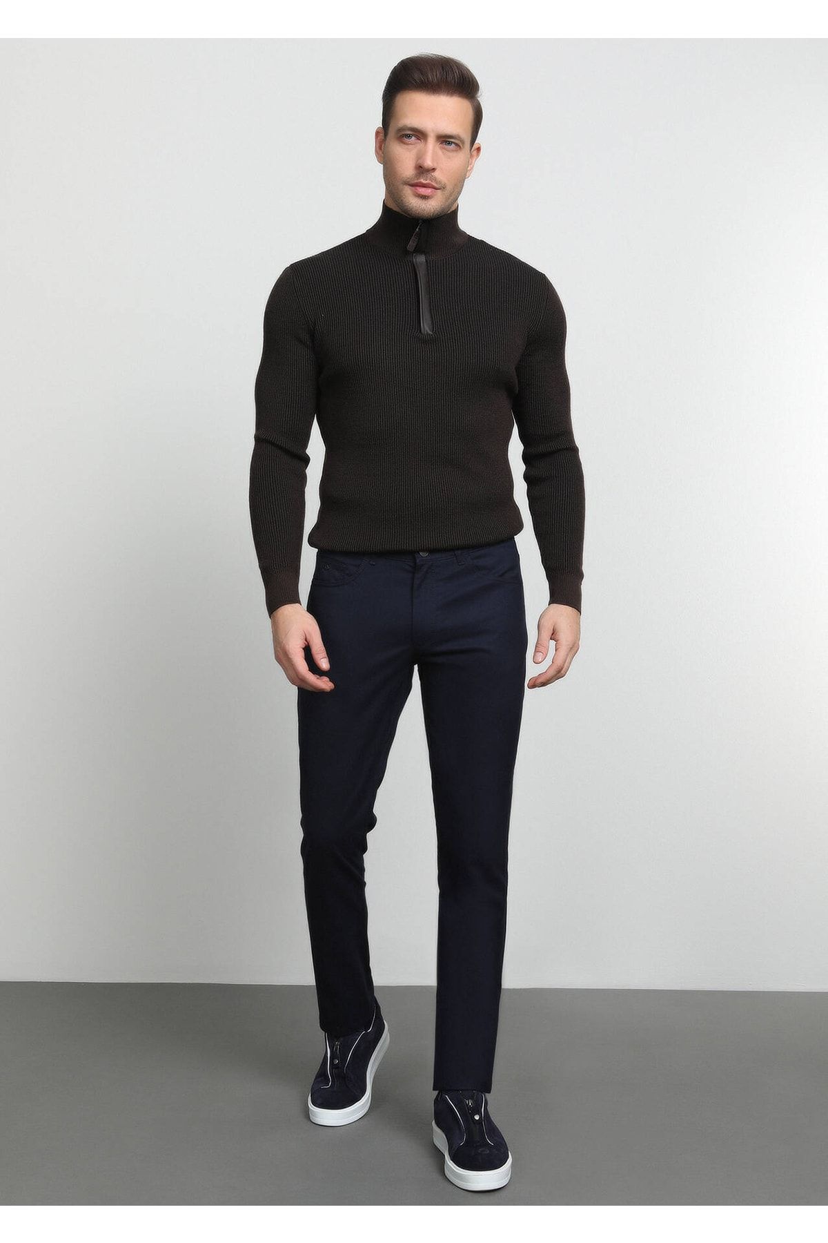 Ramsey Lacivert Düz Dokuma Slim Fit Casual Pantolon AN8096