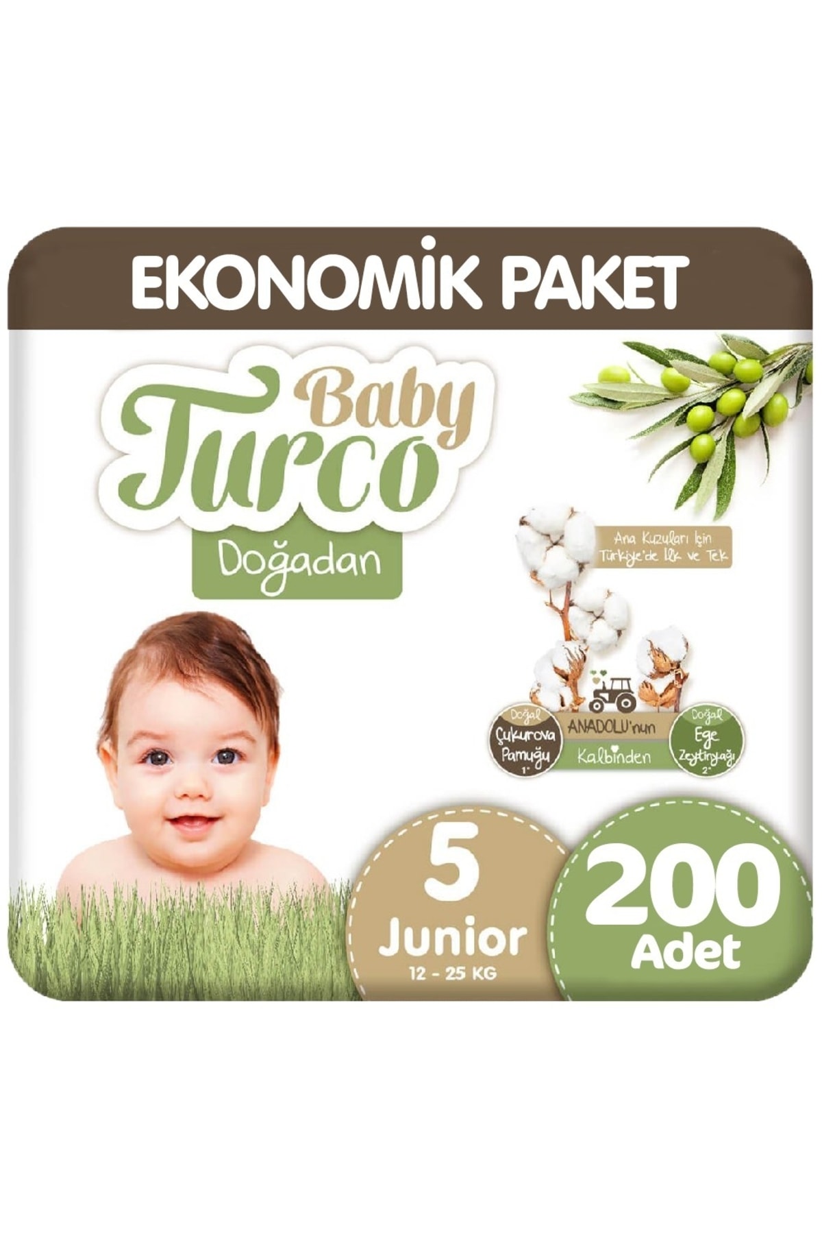 Baby Turco Doğadan 5 Beden Junior 200’lü Bebek Bezi