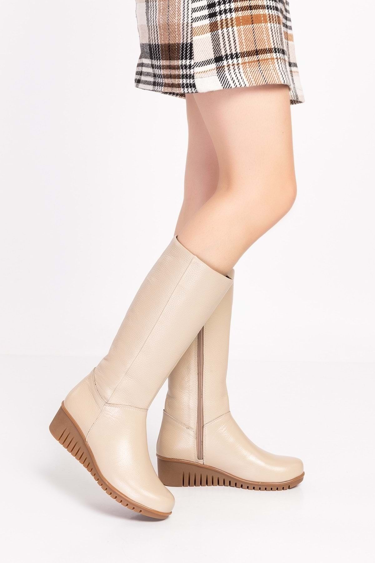 Gondol-Γνήσιο δέρμα Ζεστή εσωτερική επένδυση Wedge Sole Boots-gndl.2007 - Μπεζ - 41 3