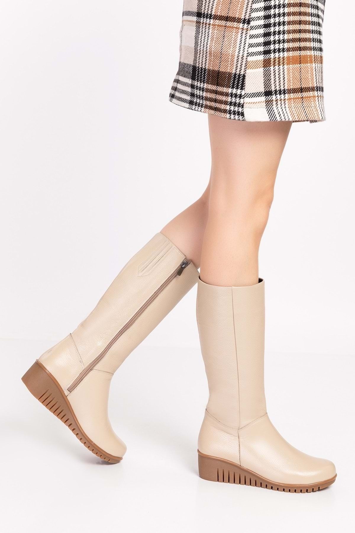 Gondol-Γνήσιο δέρμα Ζεστή εσωτερική επένδυση Wedge Sole Boots-gndl.2007 - Μπεζ - 41 4