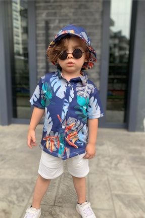 Erkek Çocuk Hawai Baskılı Şapkalı Takım 2221