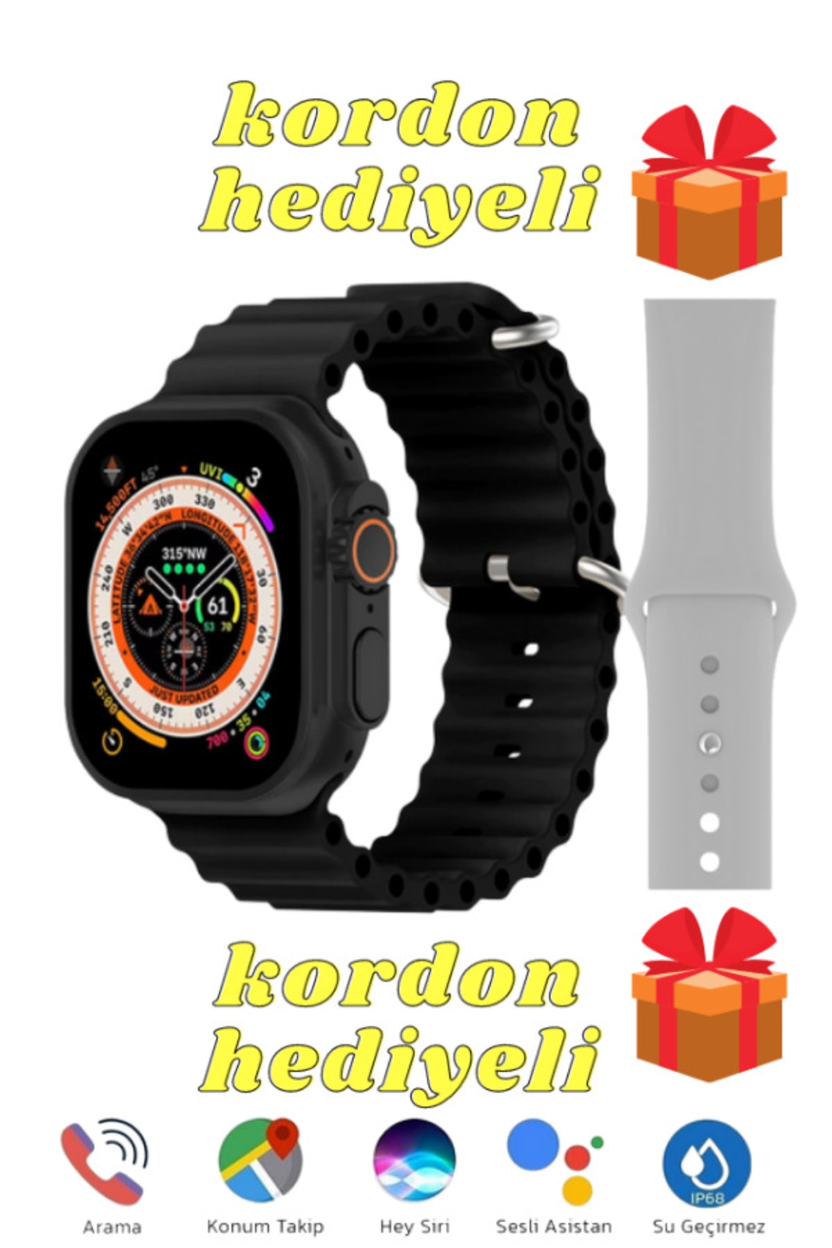 10numara Gs8+ Watch 8 Ultra Türkçe Siri Nfc Gps Özellikli Smart Watch Akıllı Saat 2.02 Inc Çift Kordon