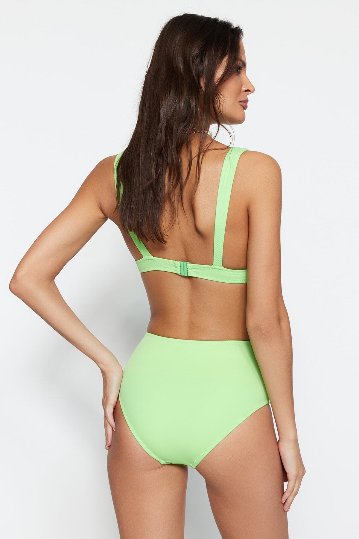 Trendyol Collection-Ανοιχτό πράσινο κομμένο πράσινο κομμένο/ψηλόμεσο μπικίνι κανονικού πυρήνα με παράθυρο TBESS20BA0184 5
