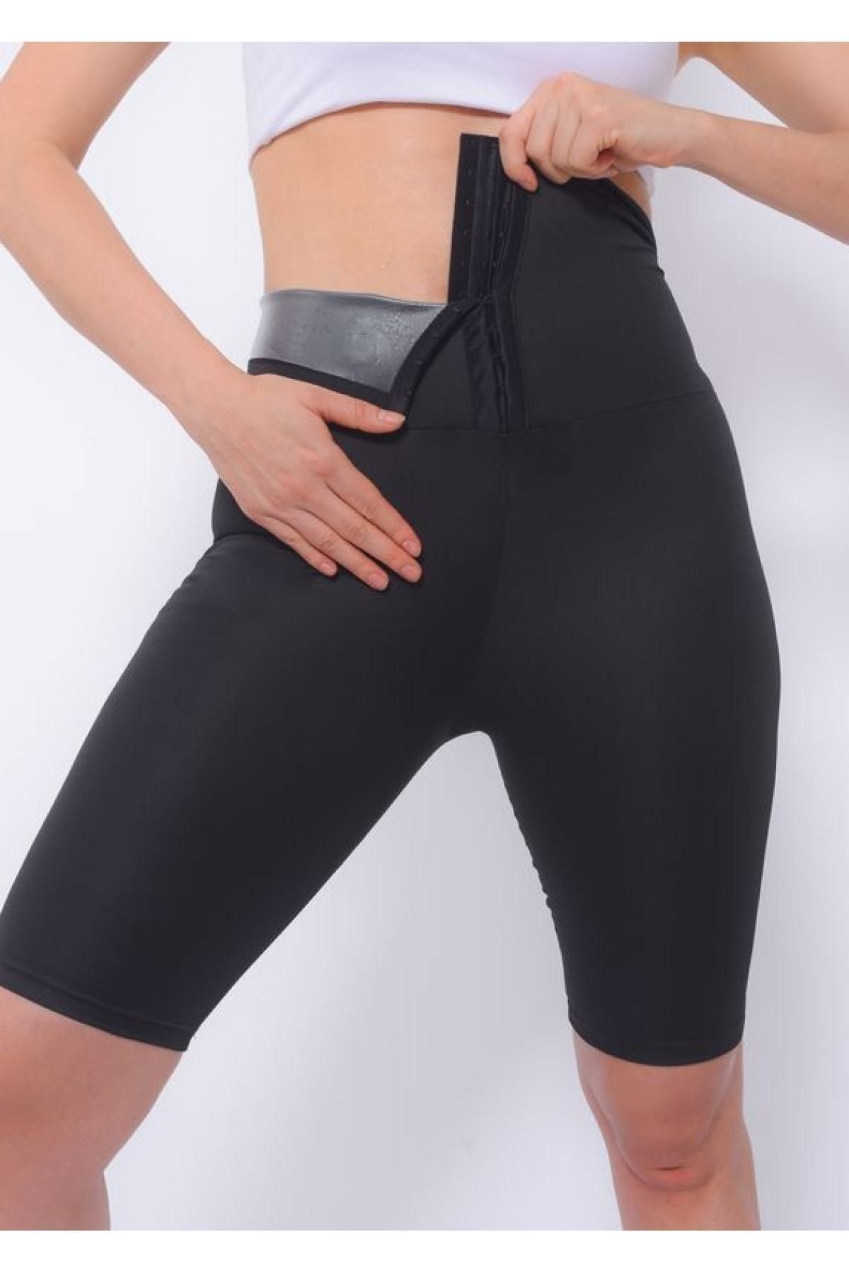 SAUNA SUIT Terle Zayıfla Ekstra Yüksek Bel 3 Kademeli Agraflı Maksimum Terleten Unisex Termal Şortysf VB11499