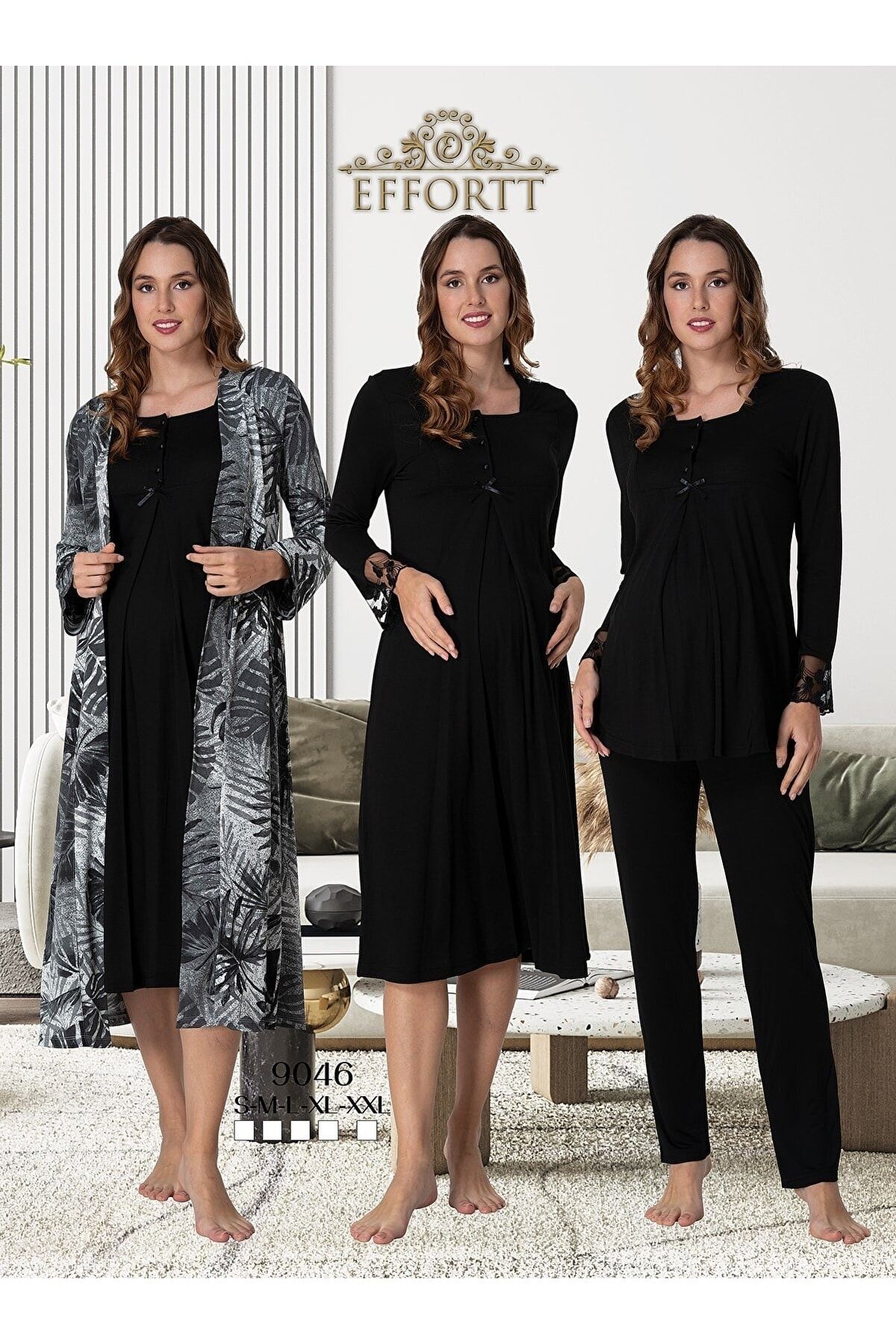 Puerpera-Effortt Women's Maternity Dressing Gown, Nightgown and Pajama Set, Set of 4 9046 1