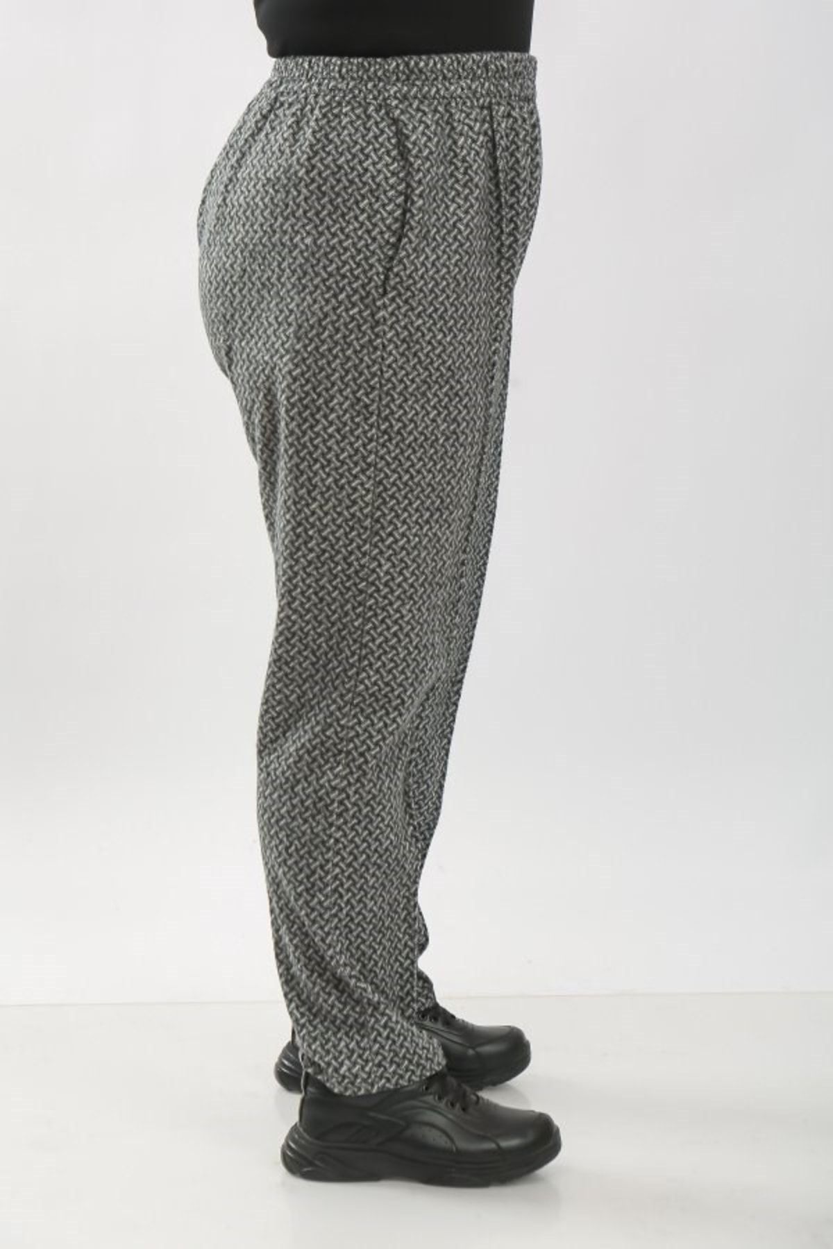 Modakenti-Large Size Winter Elastic Stamp Pants with Pockets - Smoked Lock Pattern 5