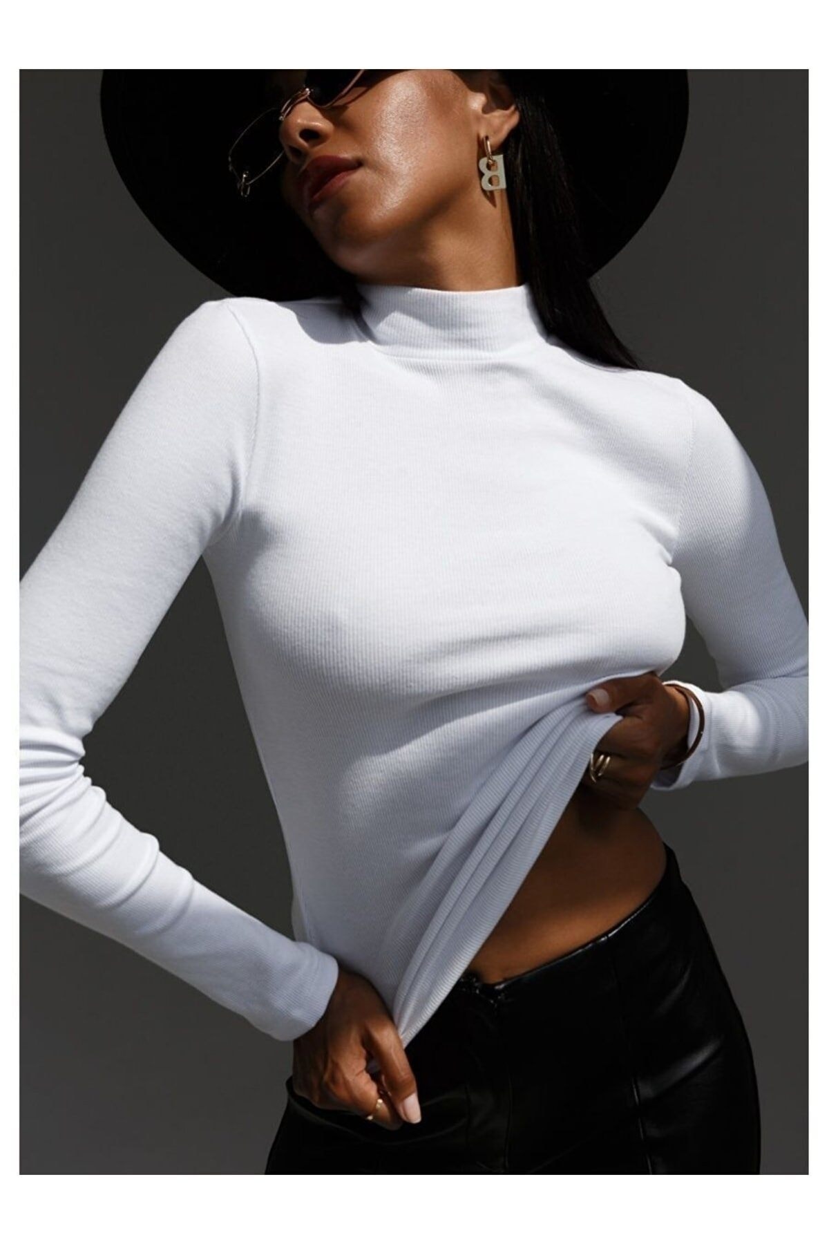 MERİCEY Γυναικεία μπλούζα καμιζόλ με μισό ζιβάγκο σε λευκό ραβδωτό