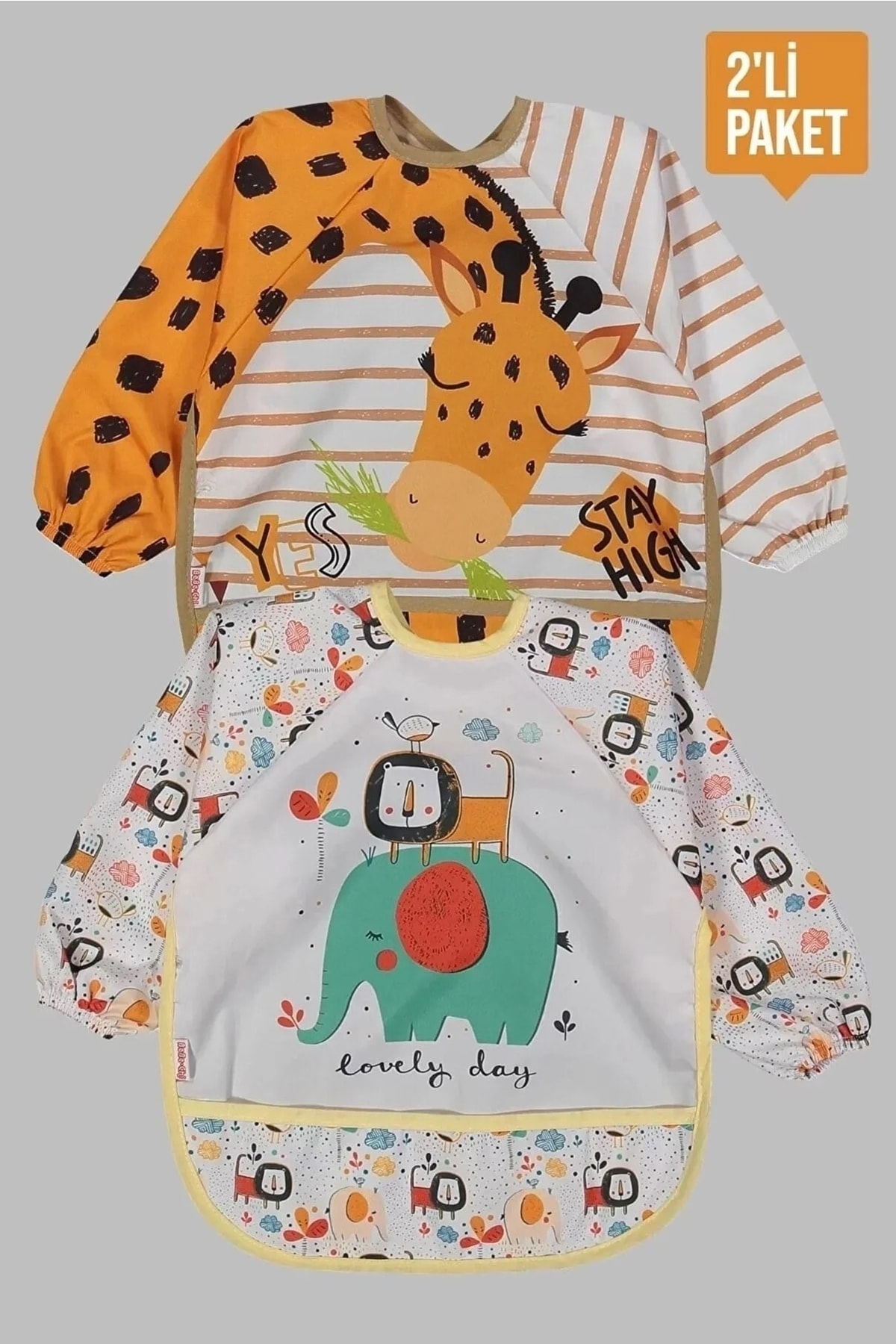dubi baby Bebechi Sıvı Geçirmez Giyilebilir Kollu Aktivite Ve Bebek Mama Önlüğü 0-2 Yaş (zürafa- Safari)