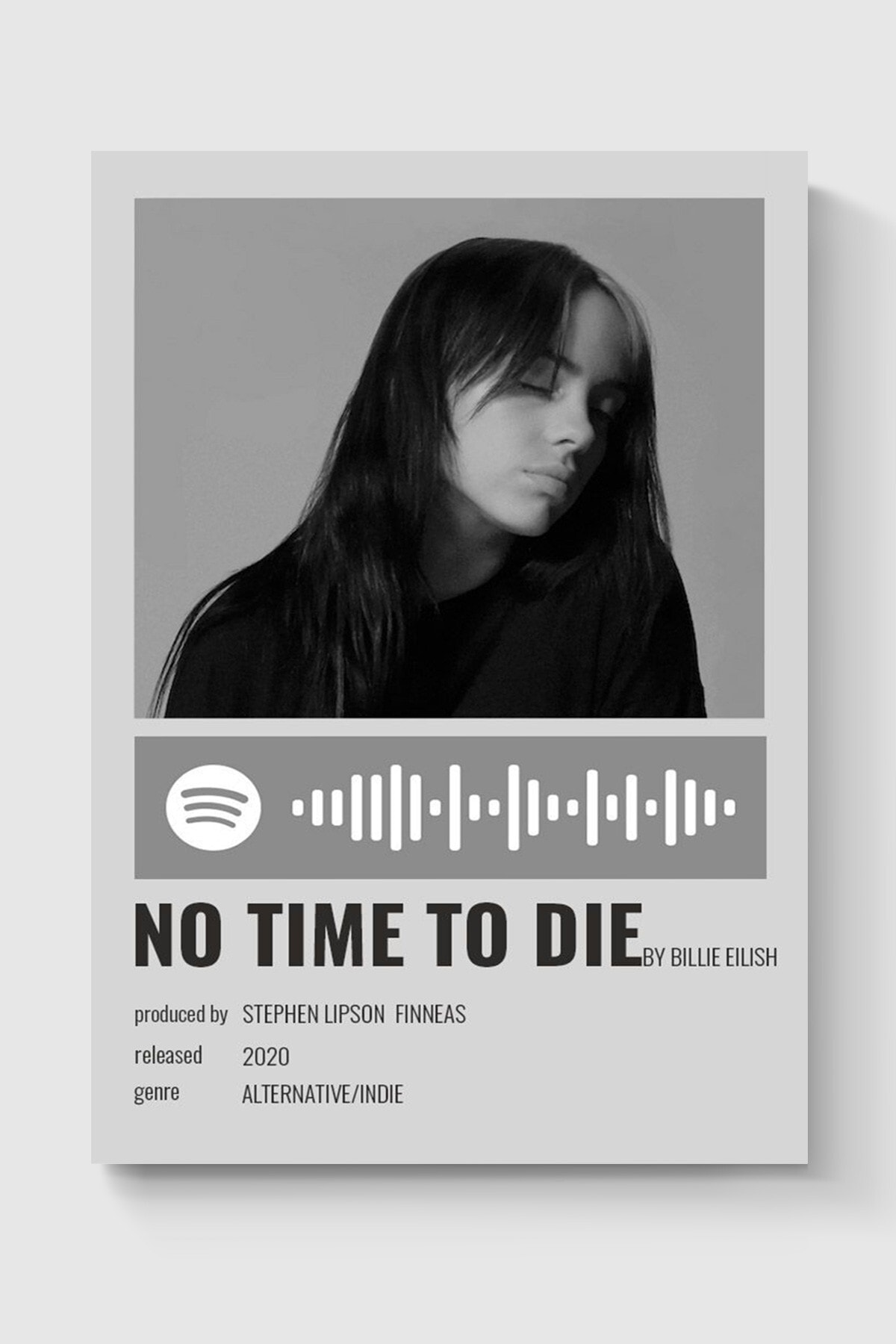 DuoArt Billie Eilish - No Time To Die Albüm Şarkı Spotify Kod Code Info Card Bilgi Kartı Minimalist Poster