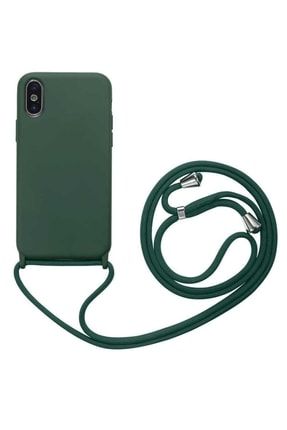 Apple Iphone Xs Max Ile Uyumlu Kılıf Ropix Liquid Içi Kadife Ipli Askılı Silikon Koyu Yeşil SKU: 210263