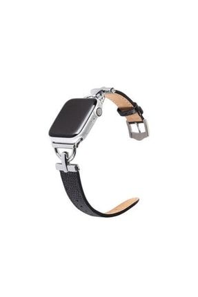 Apple Watch 2 38mm Krd-53 Deri Kordon Leather Exclusive Band Siyah-gümüş SKU: 394337