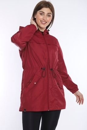 Kadın Bordo Yağmurluk, Rüzgarlık, Ince Kapsonlu Ceket CC-6562