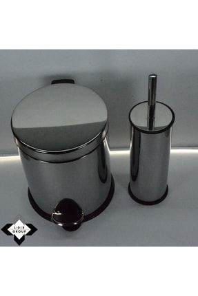 Paslanmaz Krom Akıllı Klozet Fırçası & Pedallı 5l Çöp Kovası Set A-890