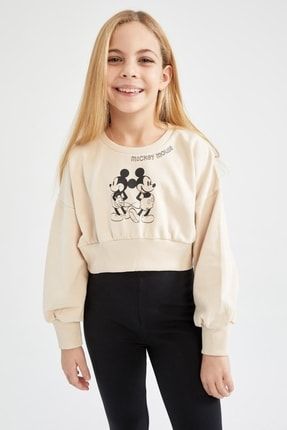 Kız Çocuk Disney Mickey & Minnie Crop Bisiklet Yaka Sweatshirt V1592A621AU