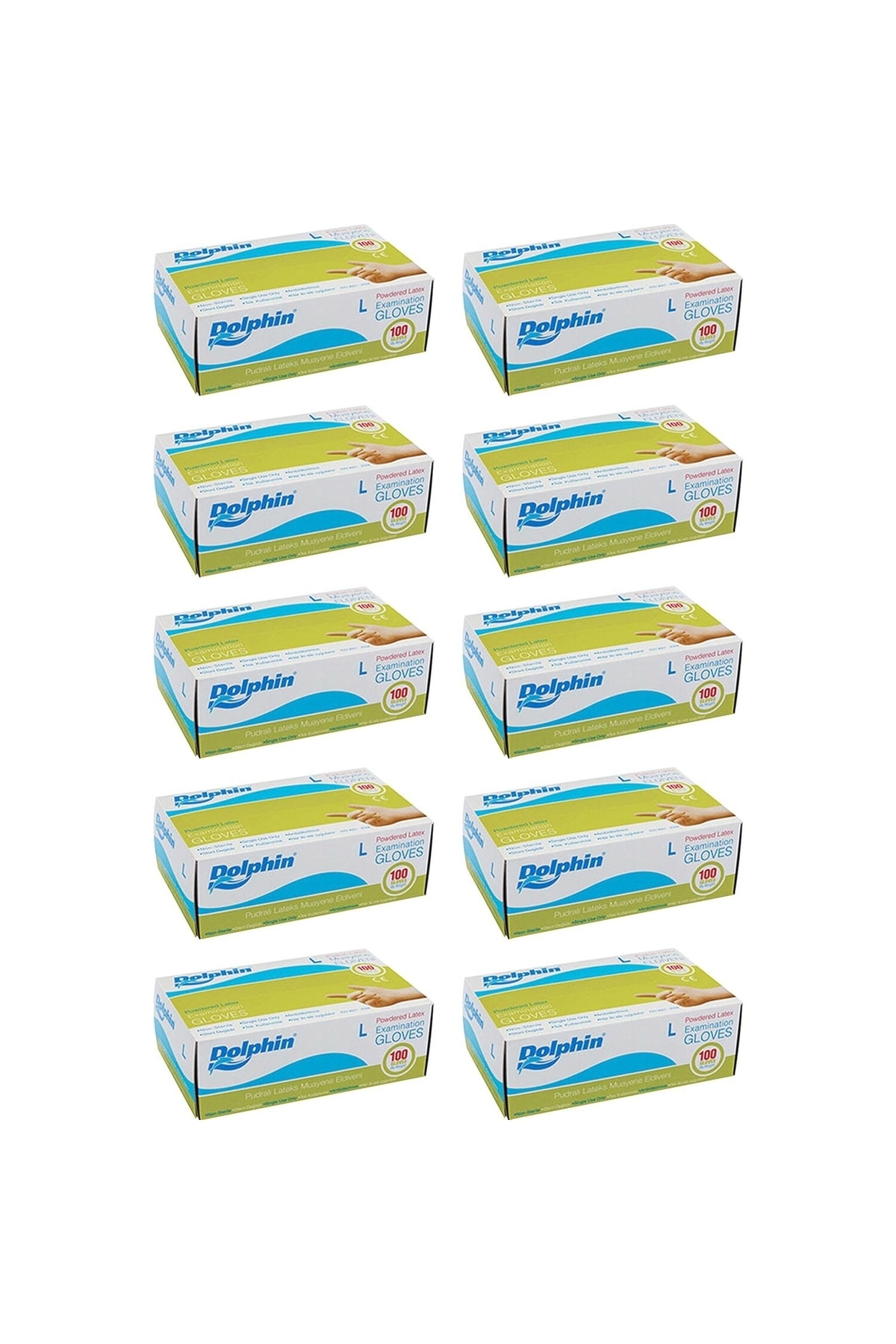 Dolphin Pudralı Latex Eldiven (L) 100lü Paket 10 Adet