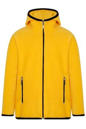 Çocuk Polar Ceket Kapşonlu Tam Fermuarlı Sarı Sweatshirt Unisex TAMFERKAP001