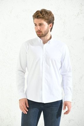Slim Fit Uzun Kol Yıkamalı Gabardin Hediye Kutulu Erkek Gömlek - Beyaz FS-001364