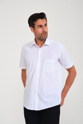 Erkek Klasik Kısa Kol Terry Cotton Düz Hediye Kutulu Gömlek - Beyaz FS-000763