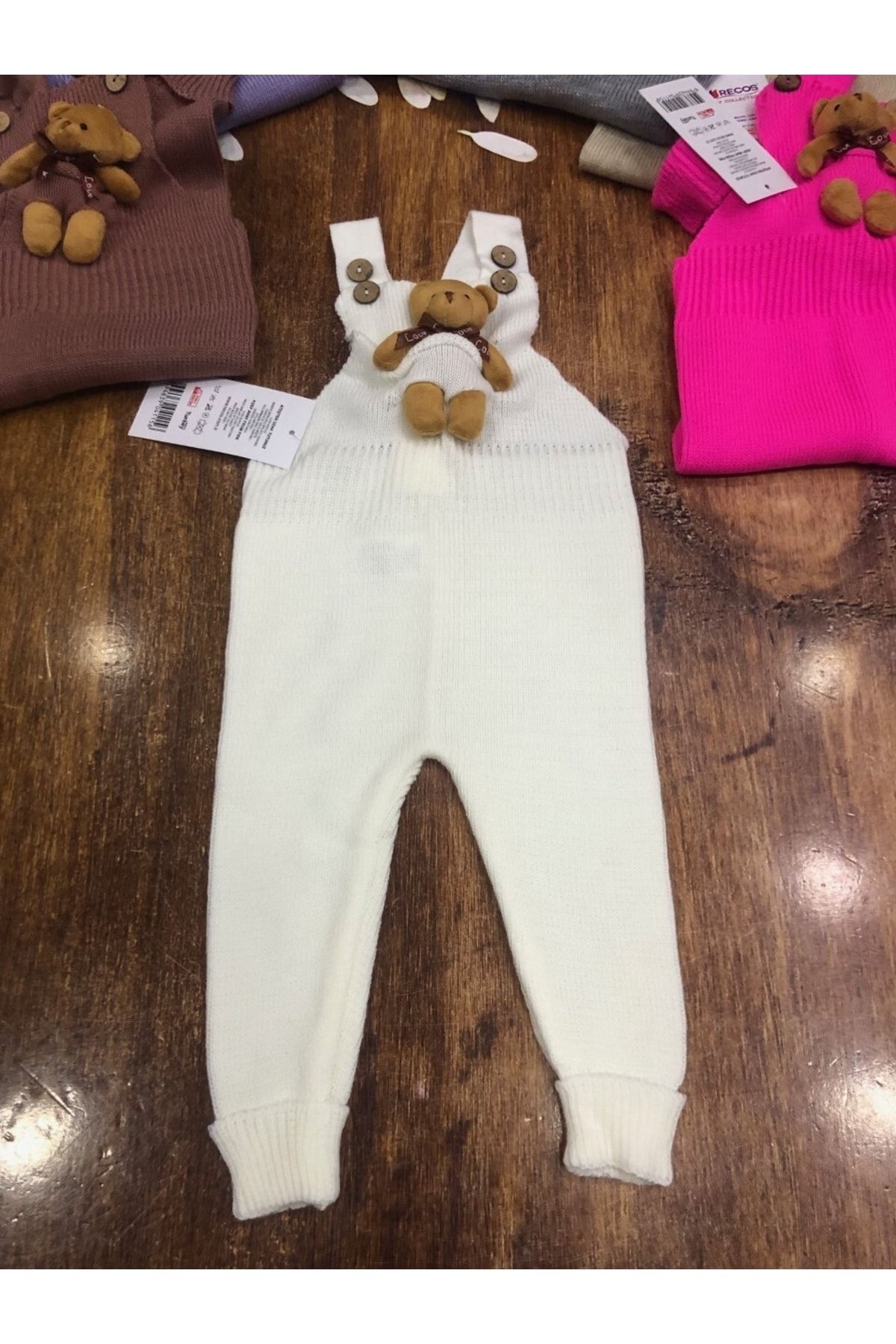 Recos Salopetă De Tricotaje Pentru Copii Pentru Bebeluși - Cu Ursuleț Și Nasturi - Ecru Unisex - 4–5 years