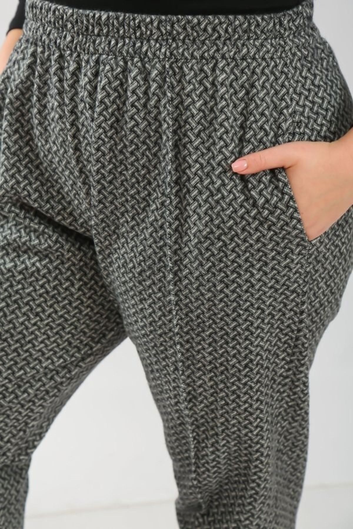 Modakenti-Large Size Winter Elastic Stamp Pants with Pockets - Smoked Lock Pattern 3
