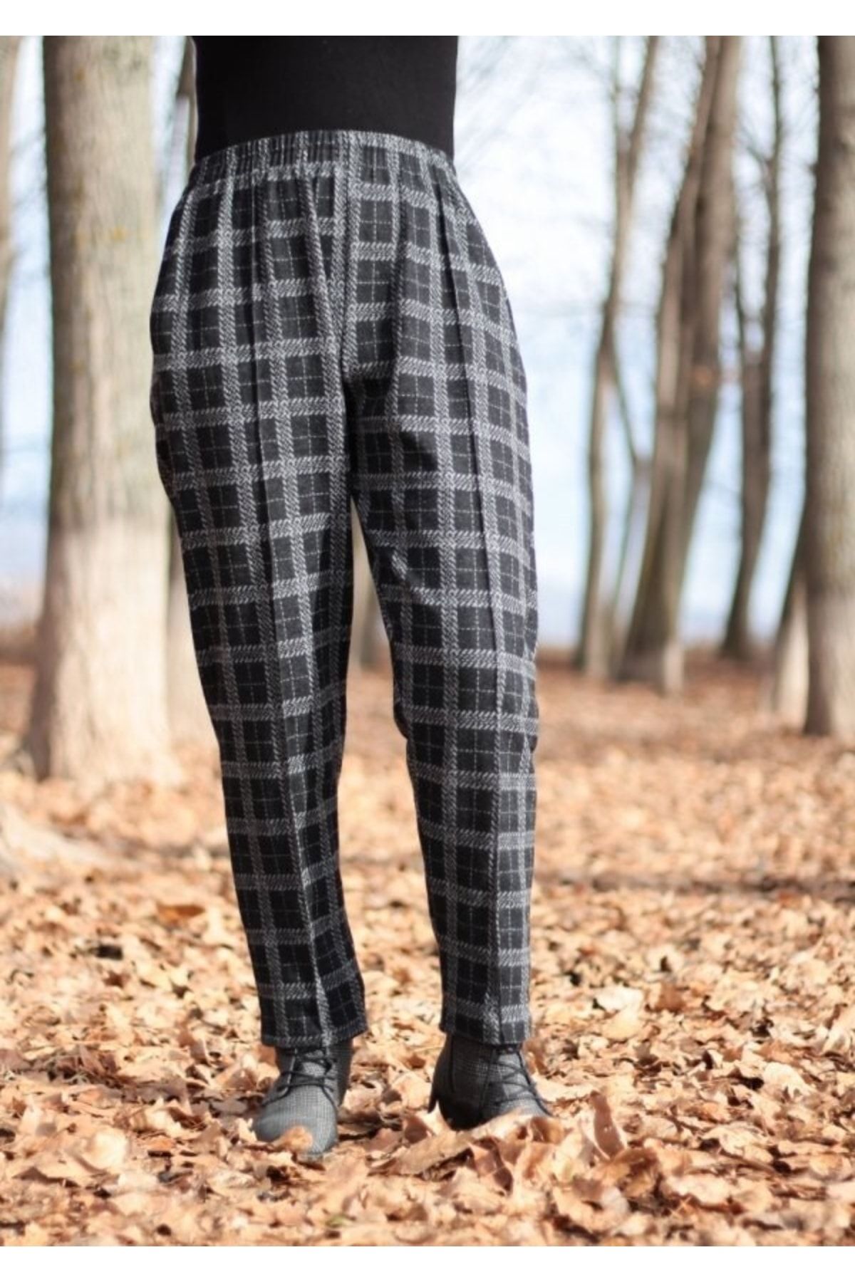 Modakenti-Pantaloni de iarnă cu buzunare de mărime mare, cu cusături elastice, picior de găină pătrat 4