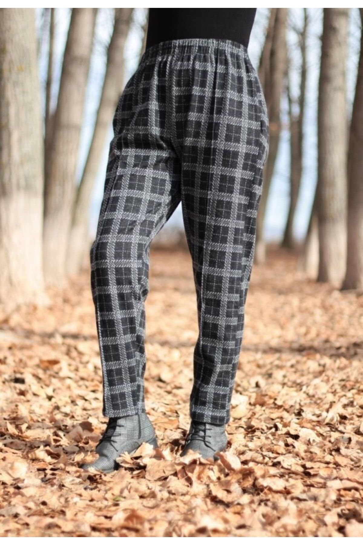 Modakenti-Pantaloni de iarnă cu buzunare de mărime mare, cu cusături elastice, picior de găină pătrat 5