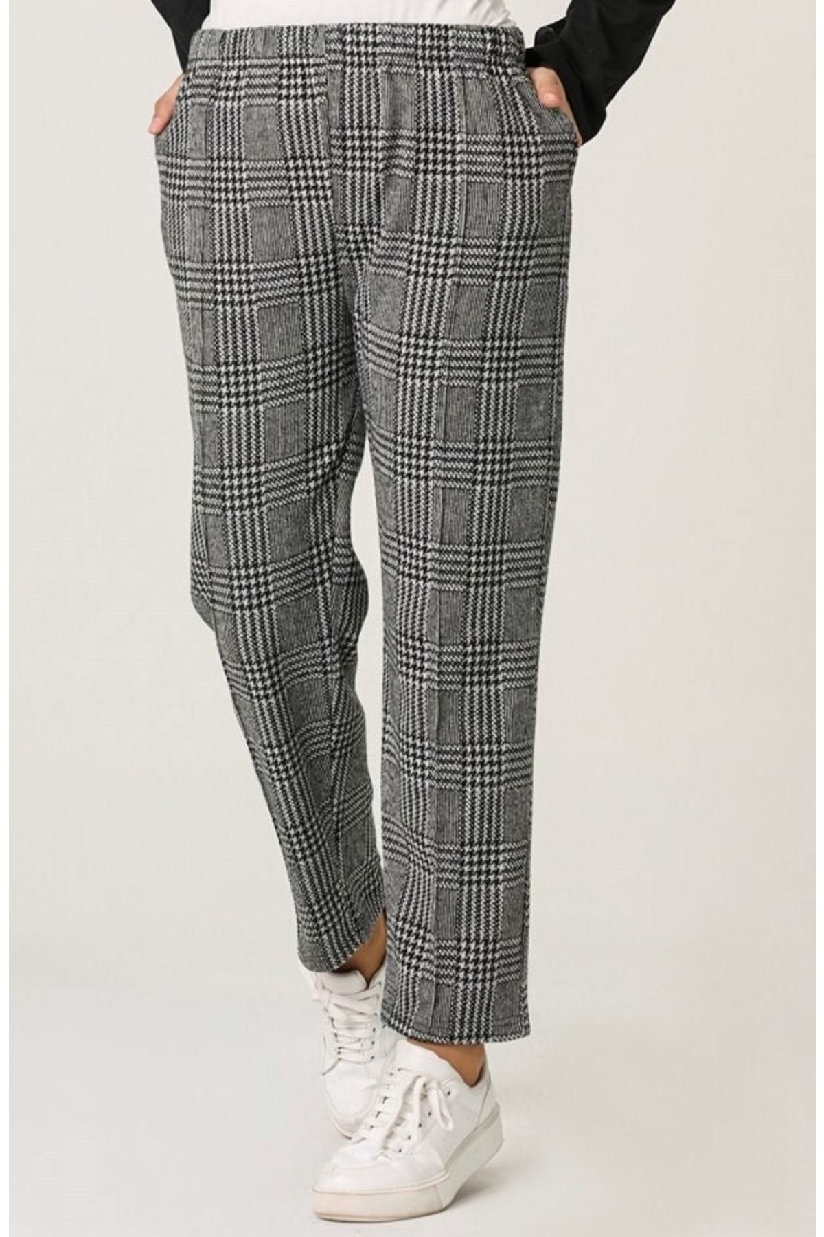 Modakenti-Large Size Winter Elastic Stamp Pants with Pockets - Gray Large Window 4