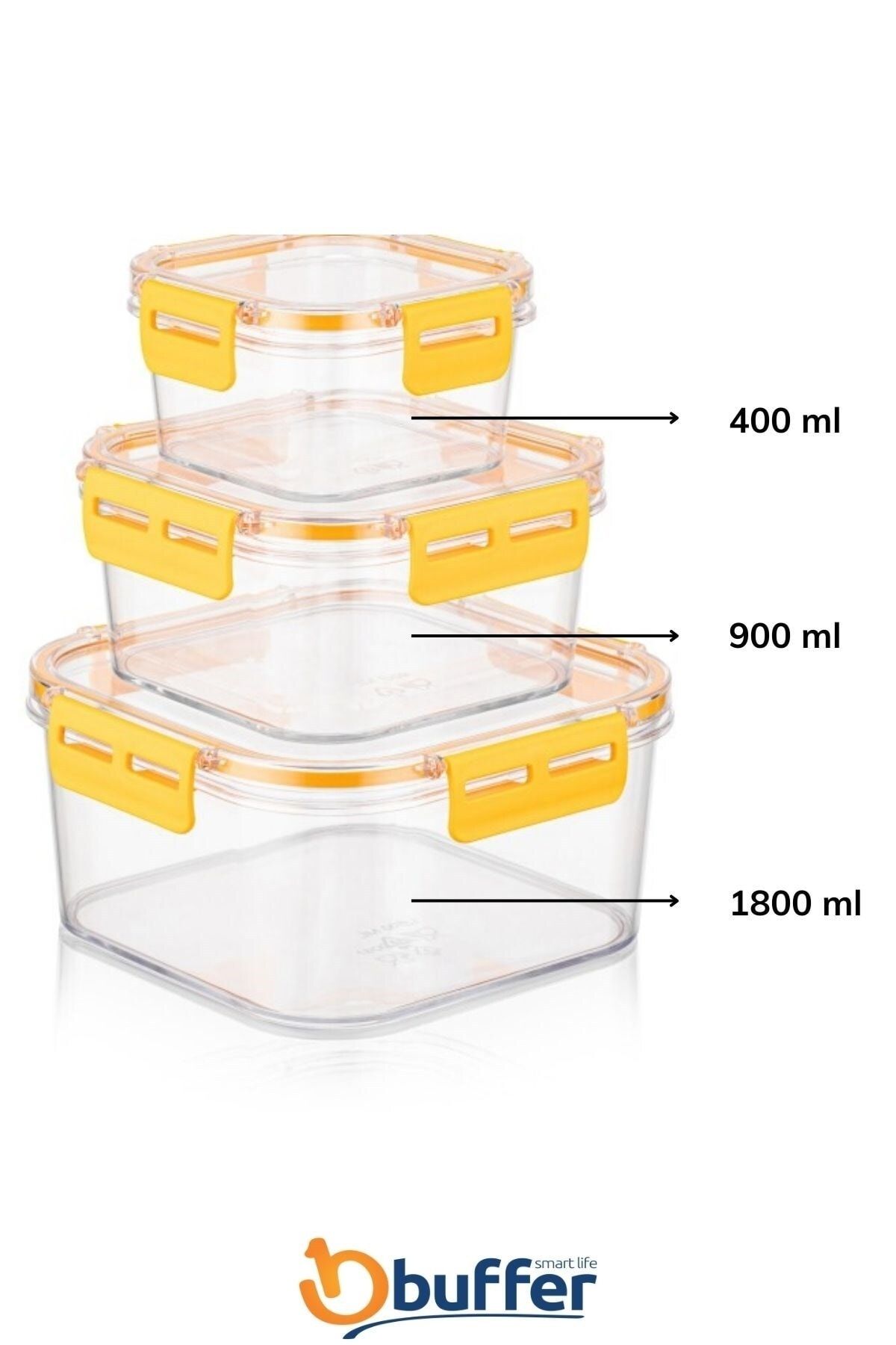 Buffer-® 3-Piece Practical Silicone Seal Sturdy Stackable Storage Containers with Leak-Proof Lids 3