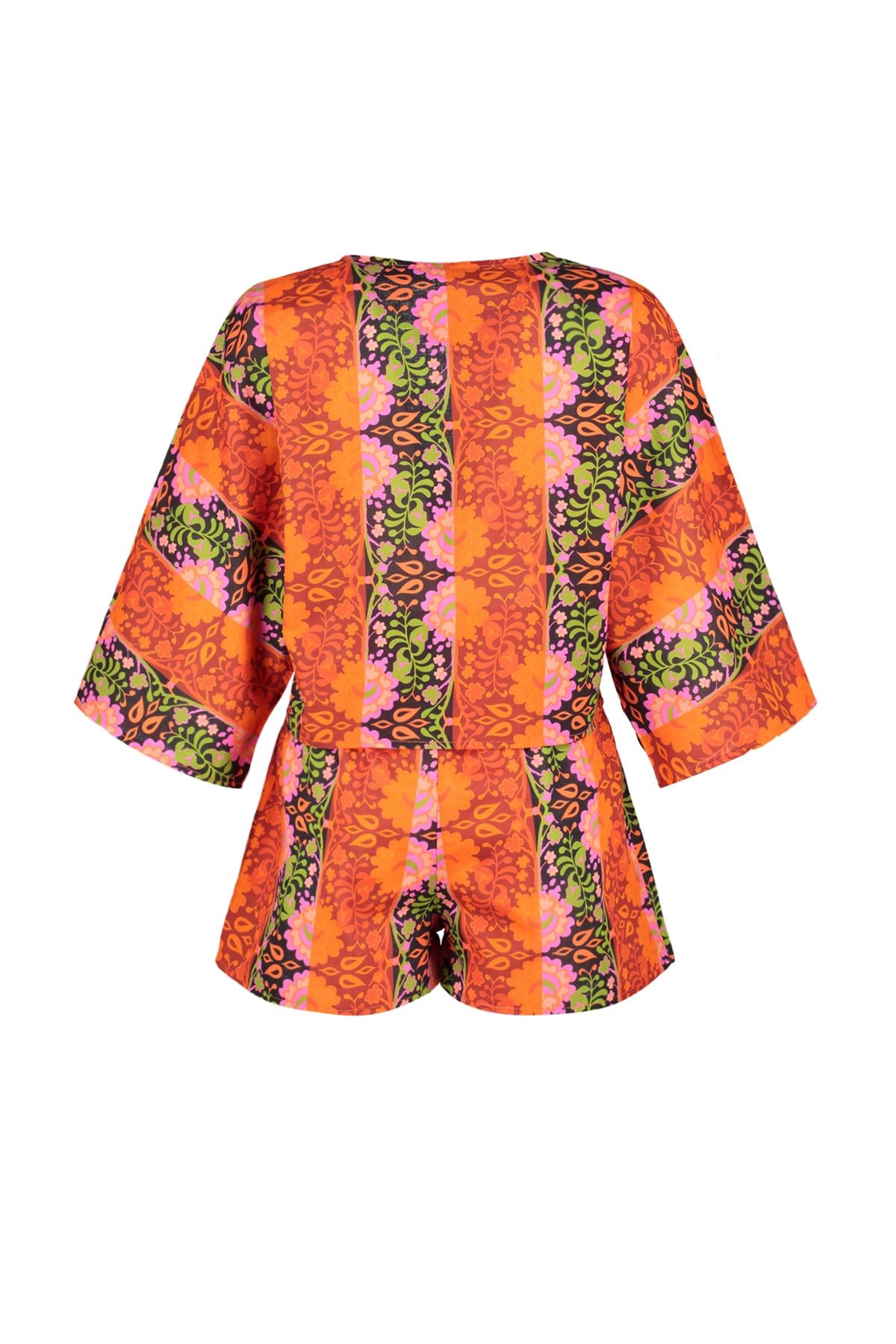 Trendyol Collection-Floral Pattern Woven Tie-Up 100% Cotton Blouse Shorts Set 8