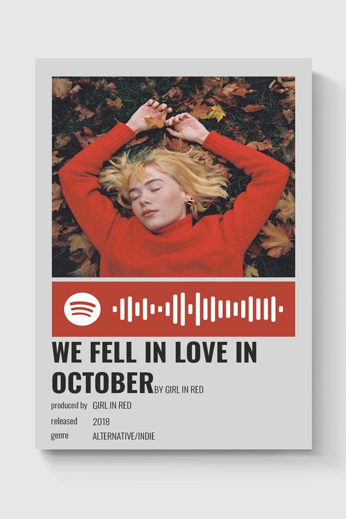 DuoArt Girl In Red - We Fell In Love Albüm Şarkı Spotify Kod Code Info Card Bilgi Kartı Minimalist Poster