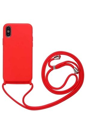 Apple Iphone Xs Max Ile Uyumlu Kılıf Kırmızı Renk Içi Kadife Boyun Askılı Esnek Ince Kapak SKU: 430116
