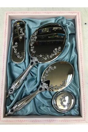 Ayna Tarak Seti Hediyelik Çeyiz Seti Elbise Fırçası Sarmaşık Model Gümüş 4 Parça zx1067