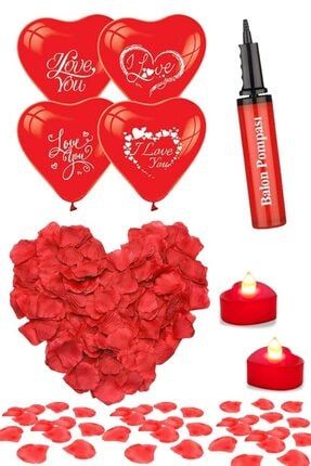 Sevgililer Günü 15 Baskılı Kalp Latex Balon-pompa-300 Yapay Gül Yaprakları-4 Kalp Tealight Pilli 5t3ilytpillipompypy12
